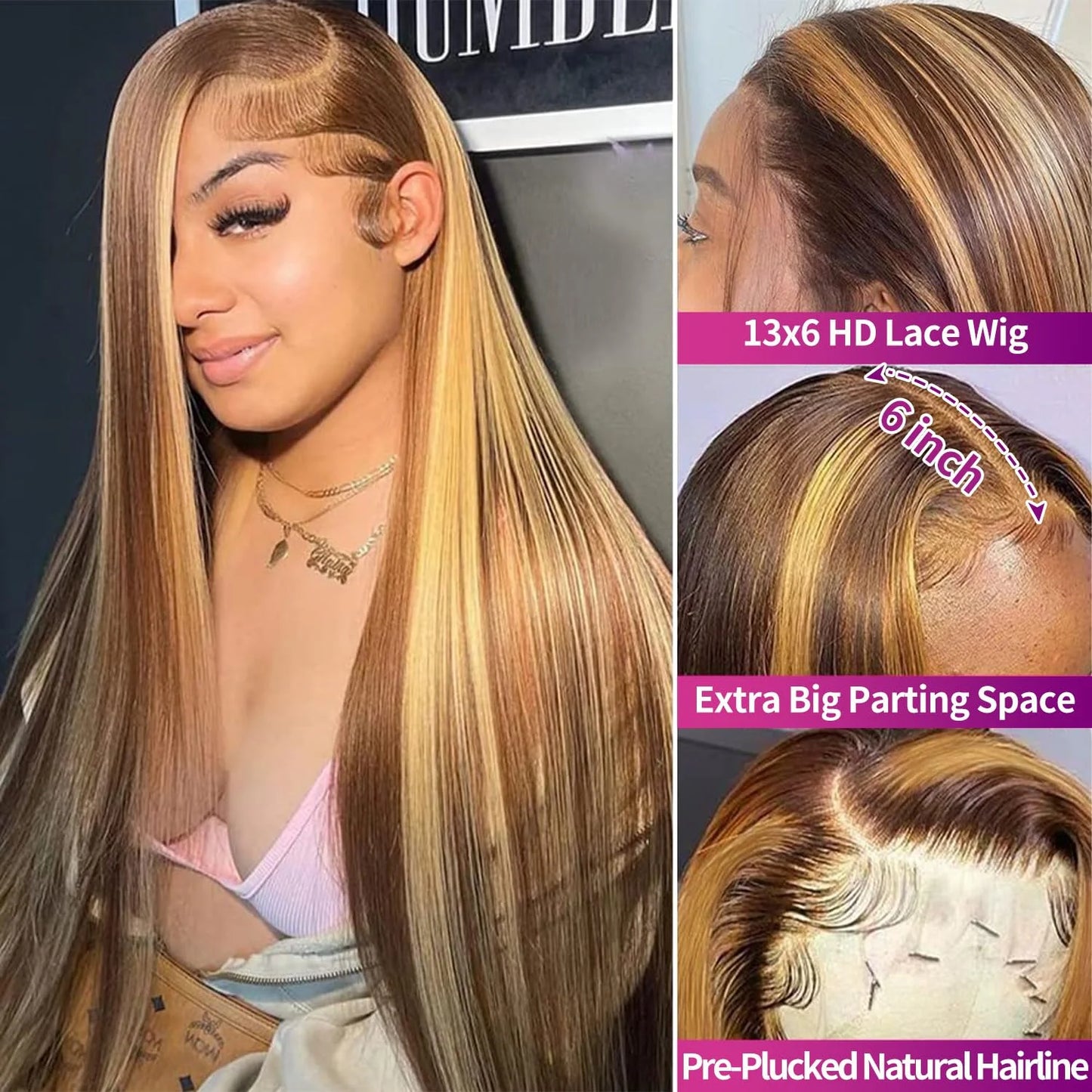 Highlight Glue less Wig Human Hair Ready To Wear And Go For Women 13x6