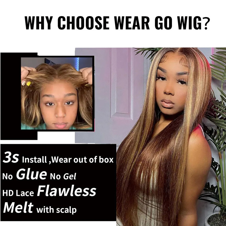 Highlight Glue less Wig Human Hair Ready To Wear And Go For Women 13x6