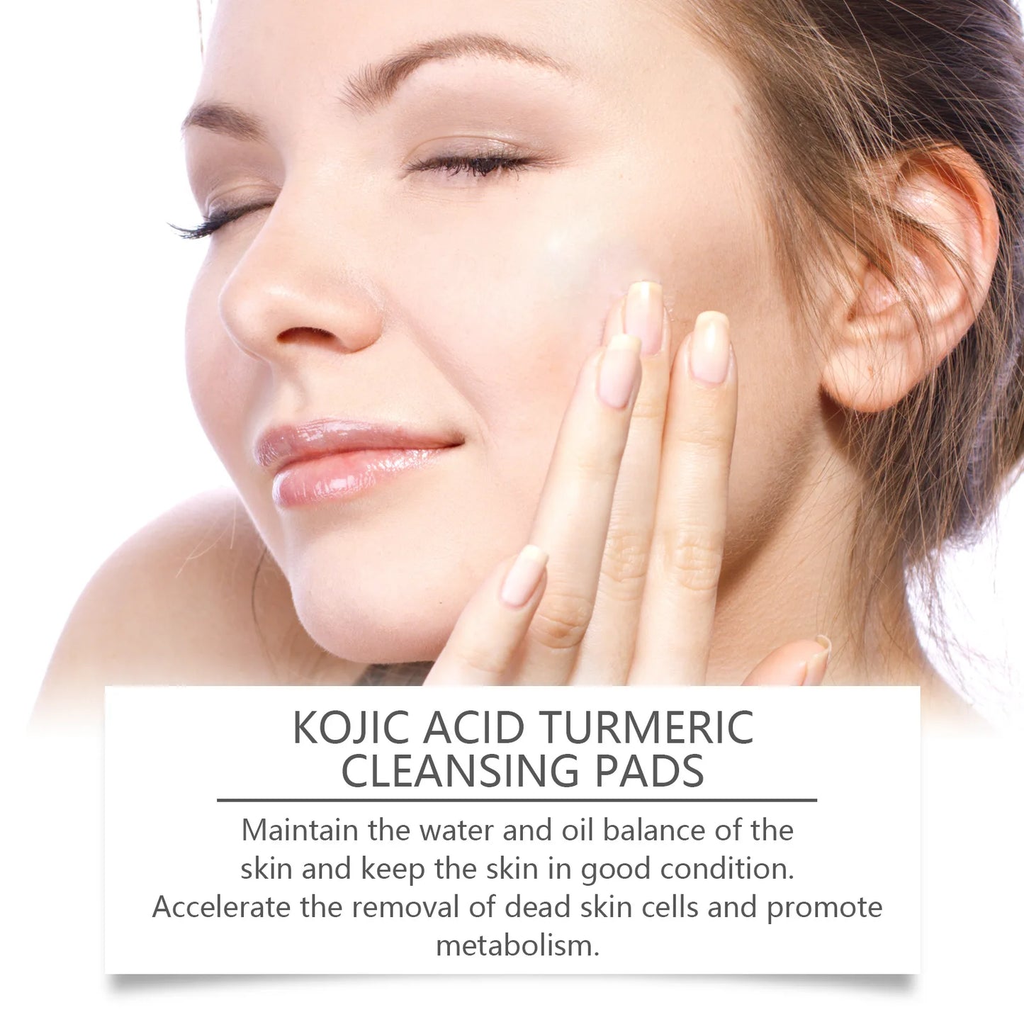 60pcs Kojic Acid Turmeric Exfoliating Cleansing Pads Glow Facial Wash Remove Dead Skin Acne Melanin Hydrate Face Pads