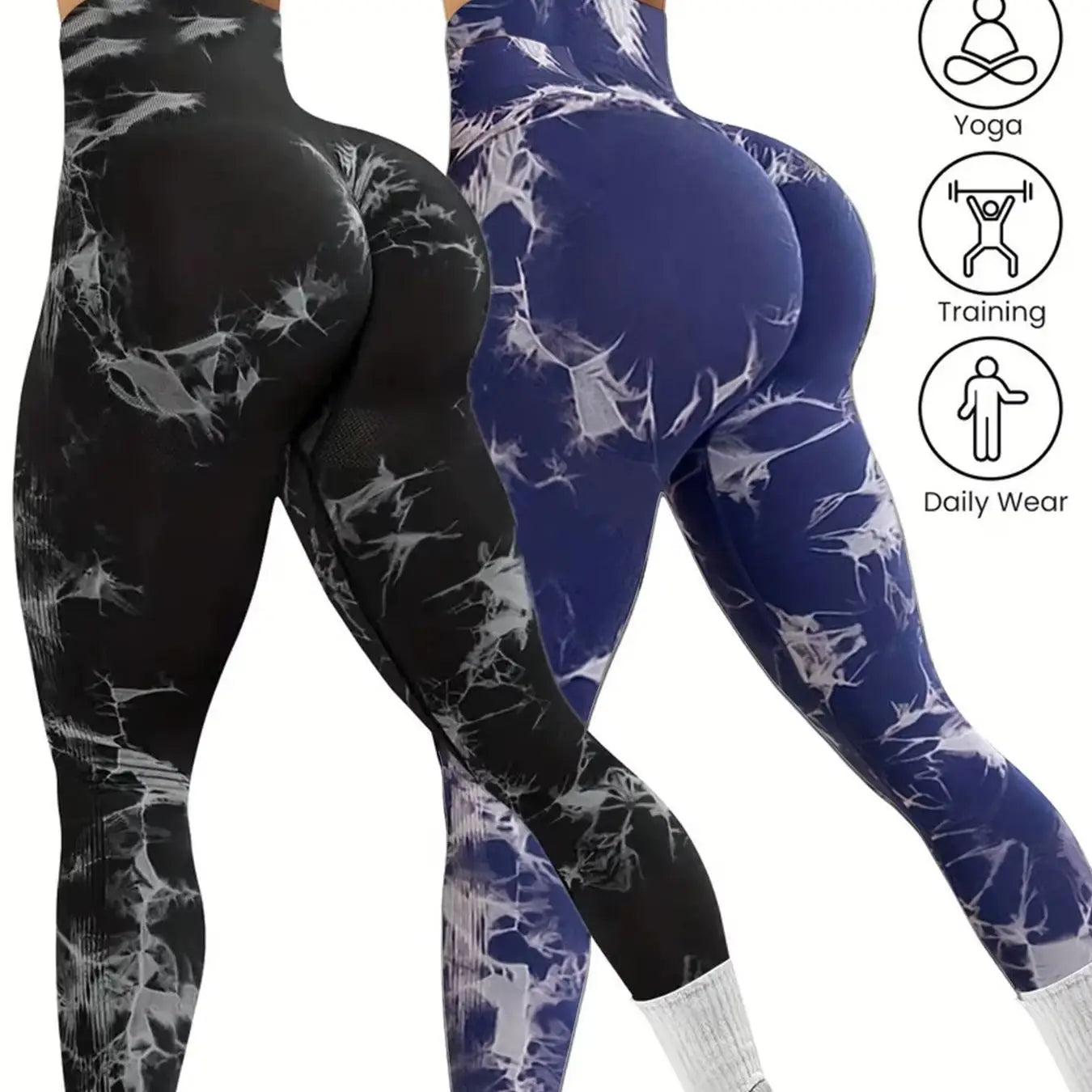 Women's 2pcs Tie-Dye Seamless Yoga Leggings - High Stretch,