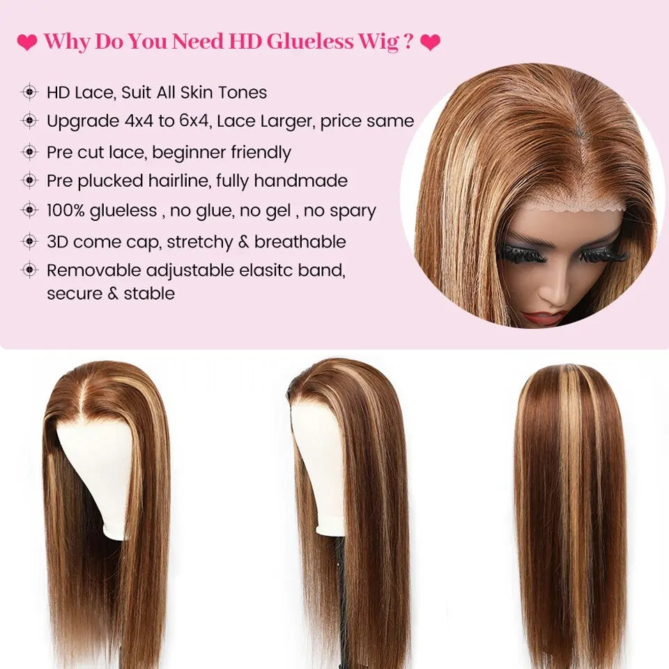 Highlight Glue less Wig Human Hair Ready To Wear And Go For Women 13x6