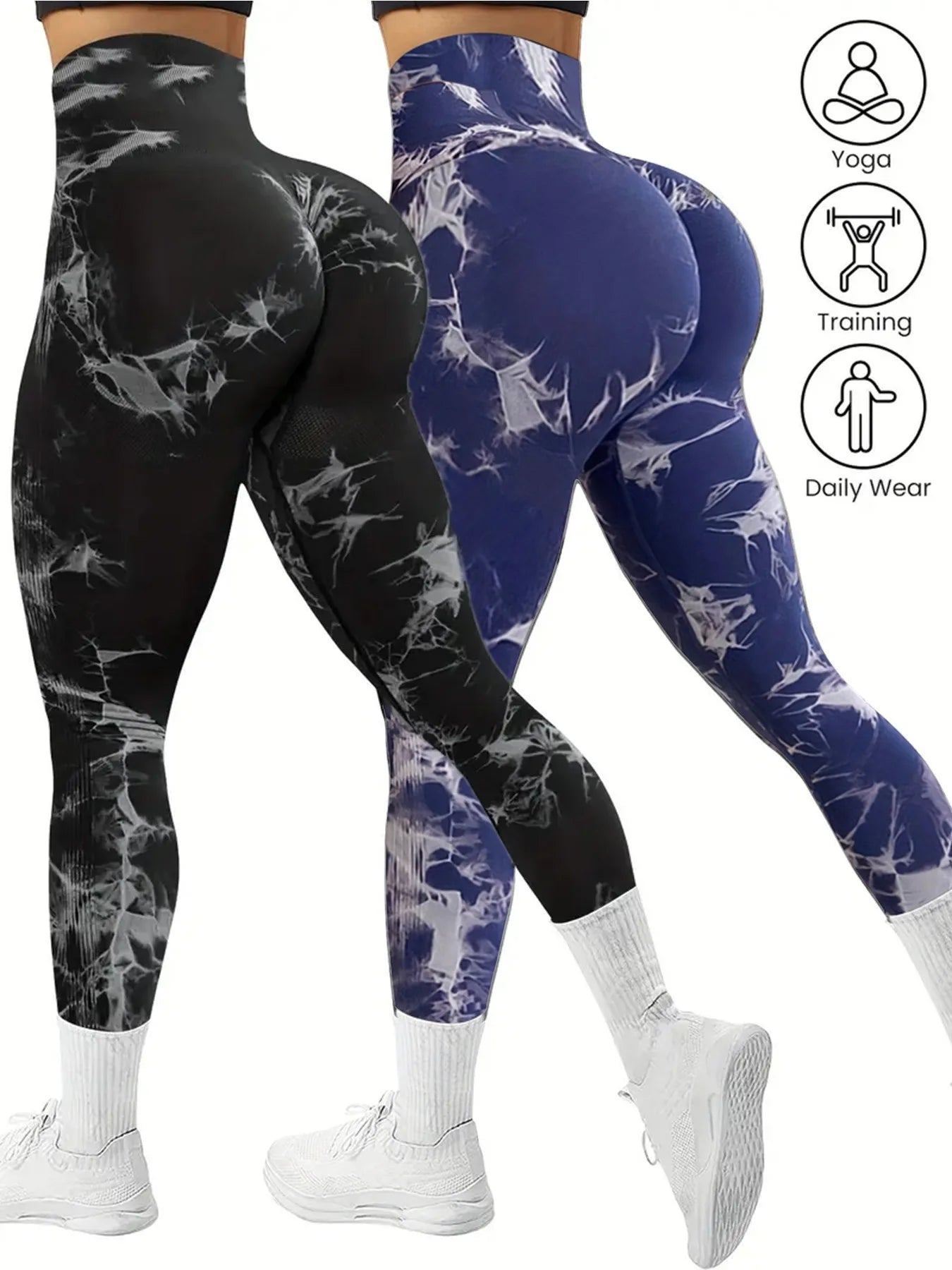 Women's 2pcs Tie-Dye Seamless Yoga Leggings - High Stretch,