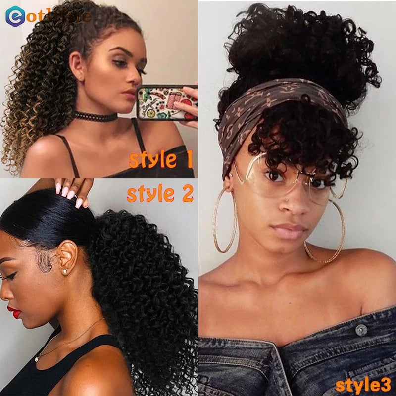 Kinky Curly Hair Extensions Drawstring Puff Ponytail Brazilian Real Human