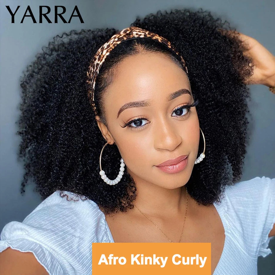 Brazilian Kinky Curly Headband Wigs Human Hair 8-30 Inch Remy Kinky Curly Human Hair Wigs For Women Easy to Wear 180% Yarra Hair