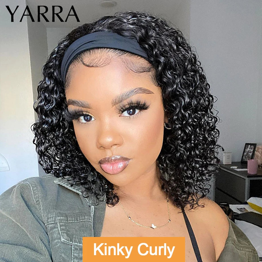 Brazilian Kinky Curly Headband Wigs Human Hair 8-30 Inch Remy Kinky Curly Human Hair Wigs For Women Easy to Wear 180% Yarra Hair