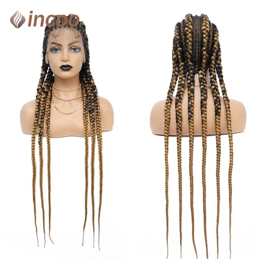 36 Inches Cornrows Braided Wigs Synthetic Full Lace Wig