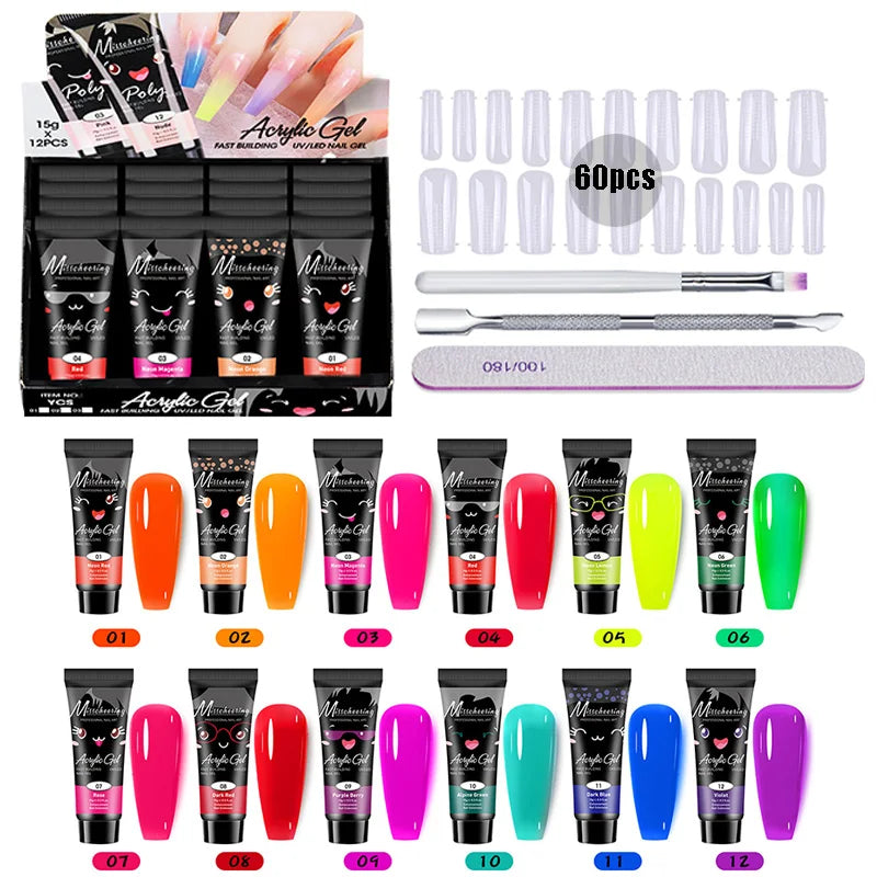 12 Pcs Natural Pink Nude Poly Nail Gel Starter Kit