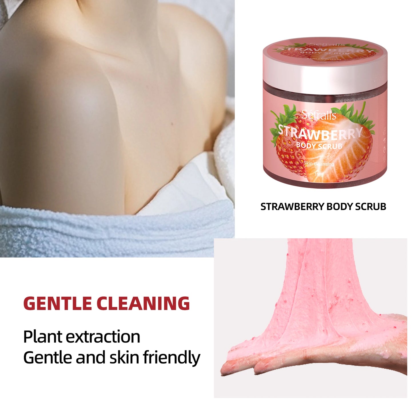 Rose Jasmine Kiwi Shower Gel 3pcs + Strawberry Body Scrub 150g