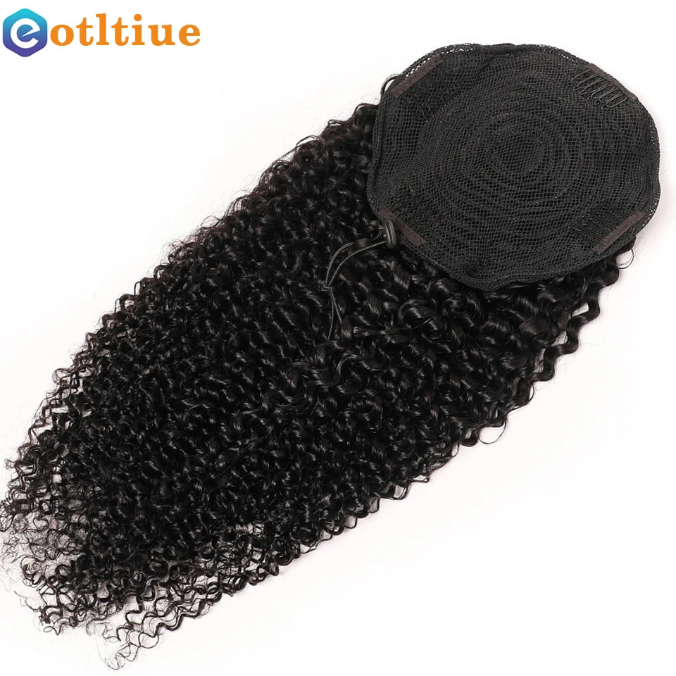 Kinky Curly Hair Extensions Drawstring Puff Ponytail Brazilian Real Human