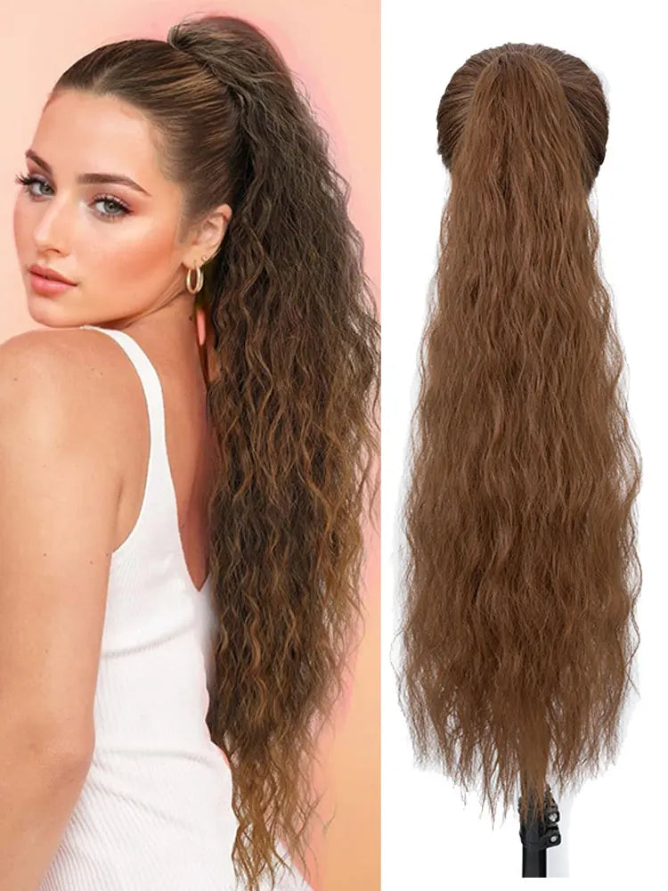 32" Long Curly Drawstring Ponytail Synthetic Hairpiece for Women Blonde Black Ponytail Clip in Hair Extensions for Daily Cosplay