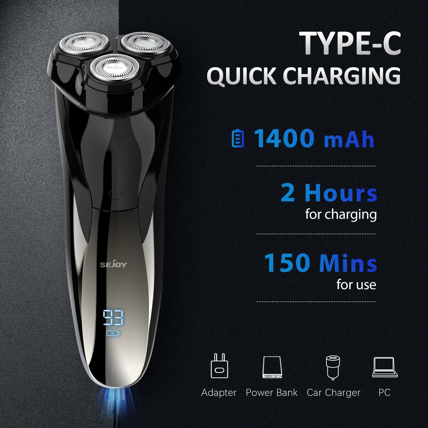 2 in 1 Electric Shaver 3D Men Razor Beard Trimmer With LCD Display IPX7 Waterproof