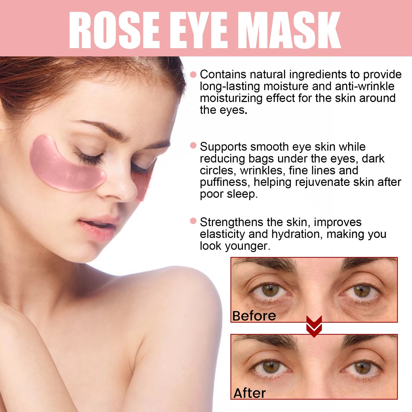 60pcs Rose Eye Mask Fades Fine Lines, Eye Bags, Dark Circles