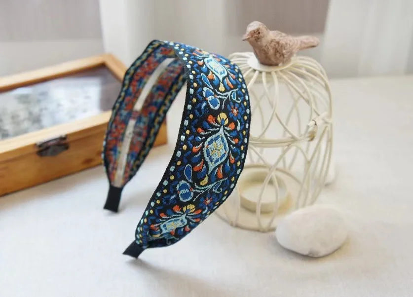 New Boho Flower Print Wide Headbands Vintage Hair Accessories