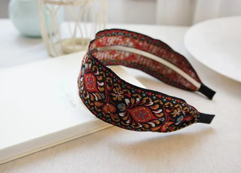New Boho Flower Print Wide Headbands Vintage Hair Accessories