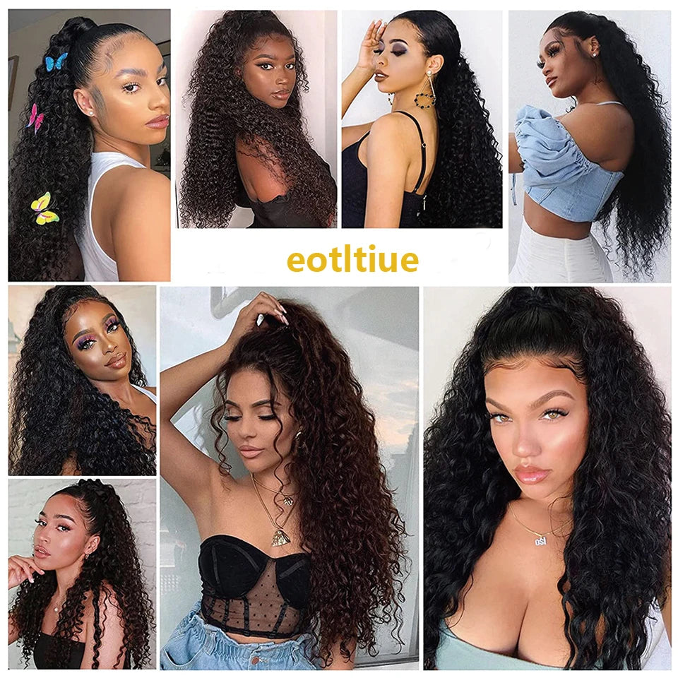 Kinky Curly Hair Extensions Drawstring Puff Ponytail Brazilian Real Human