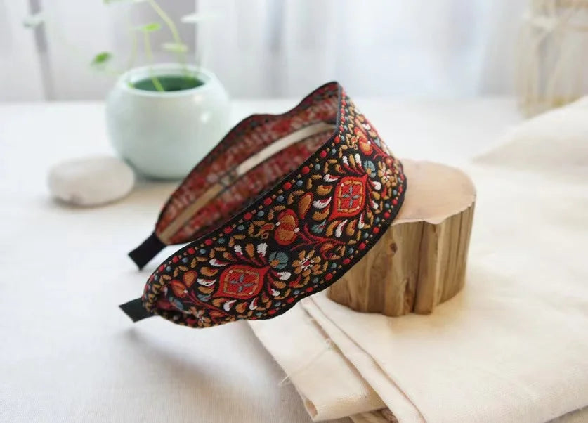 New Boho Flower Print Wide Headbands Vintage Hair Accessories