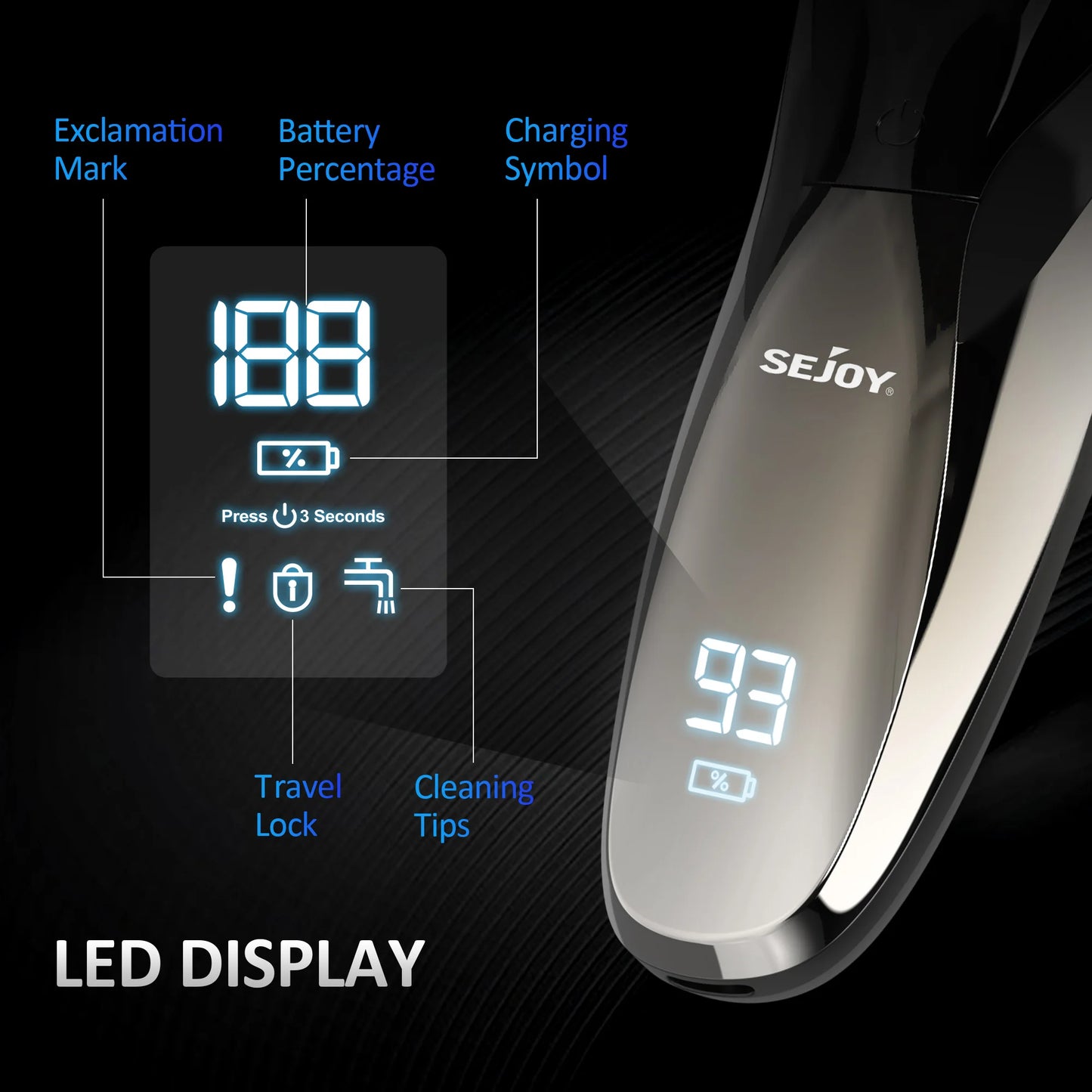 2 in 1 Electric Shaver 3D Men Razor Beard Trimmer With LCD Display IPX7 Waterproof