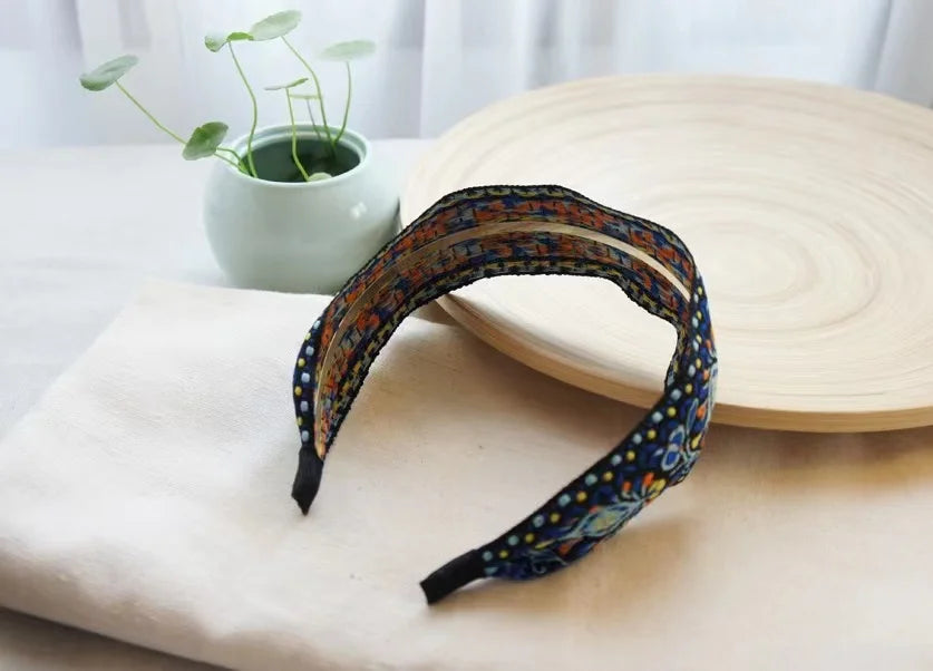 New Boho Flower Print Wide Headbands Vintage Hair Accessories