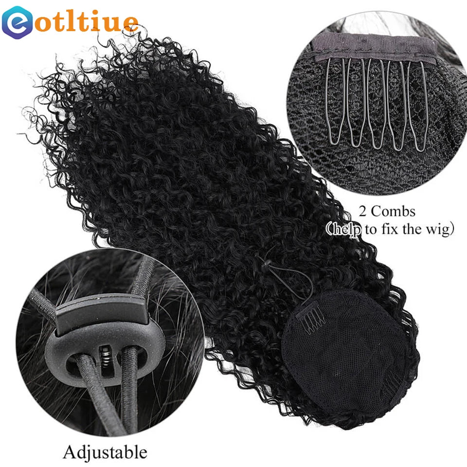 Kinky Curly Hair Extensions Drawstring Puff Ponytail Brazilian Real Human