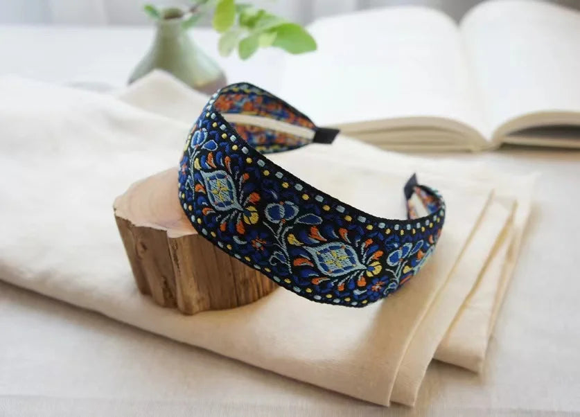 New Boho Flower Print Wide Headbands Vintage Hair Accessories
