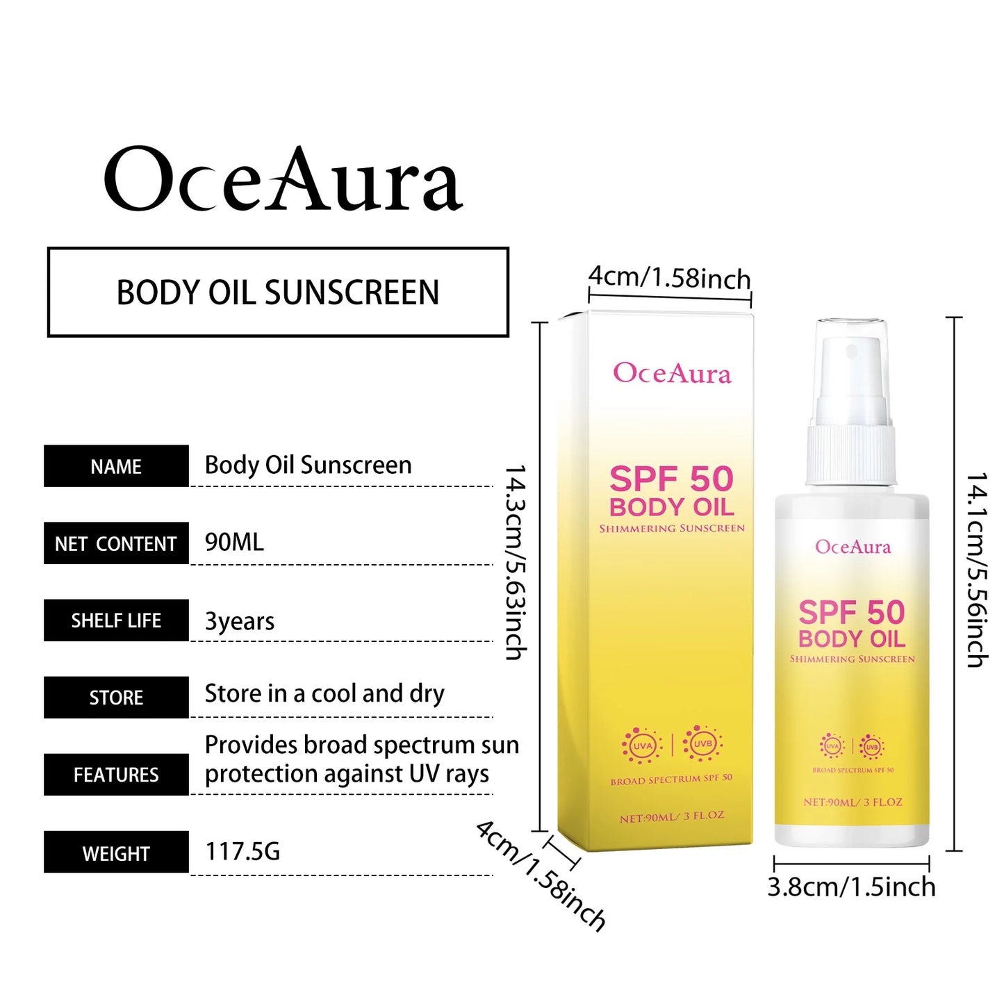 OceAura 90ml Body Oil Sunscreen Matte Sunblock UV Rays