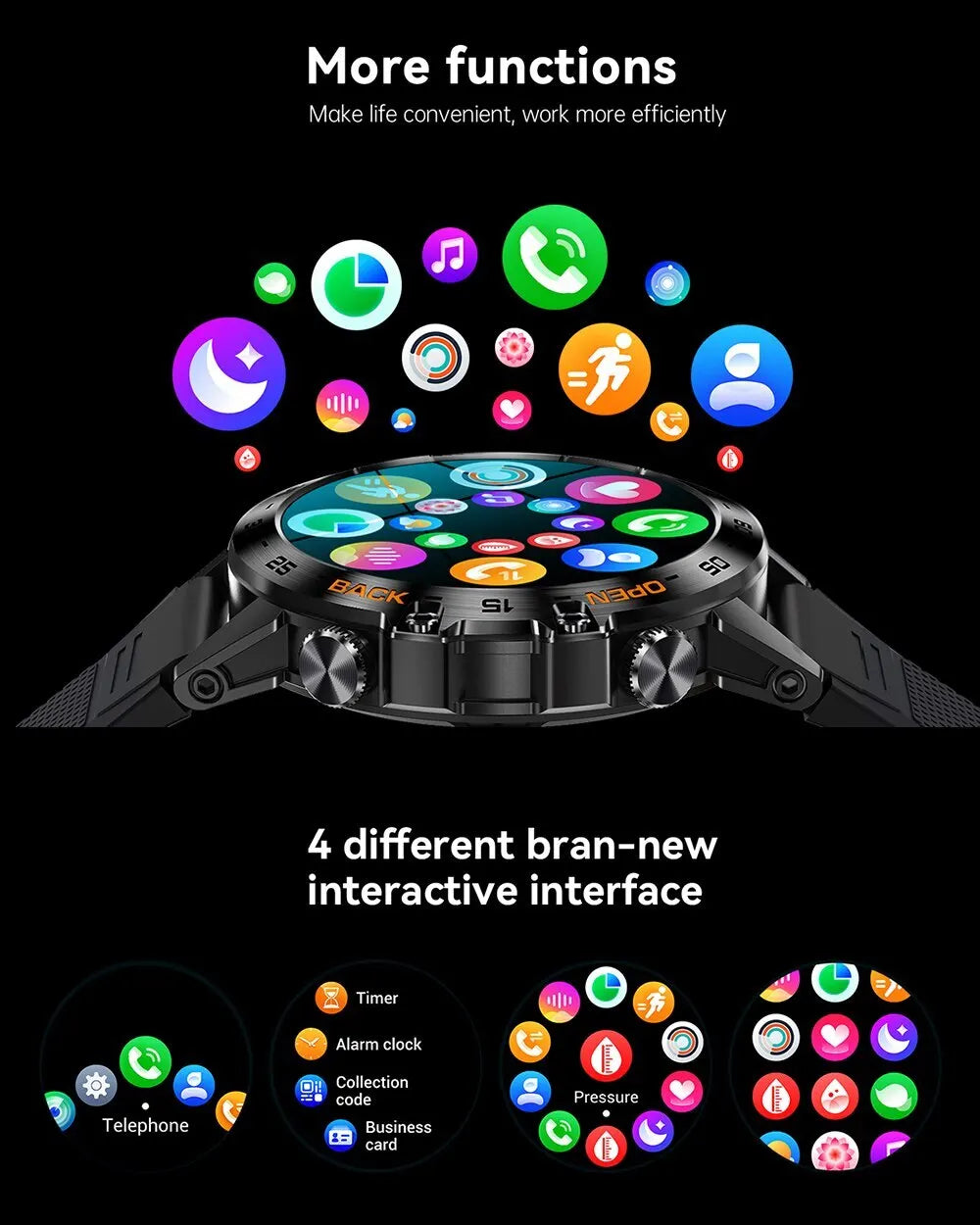 Smartwatch 1.39" Bluetooth Fitness Heart Rate Health For Android IOS