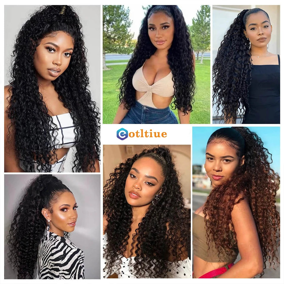 Kinky Curly Hair Extensions Drawstring Puff Ponytail Brazilian Real Human