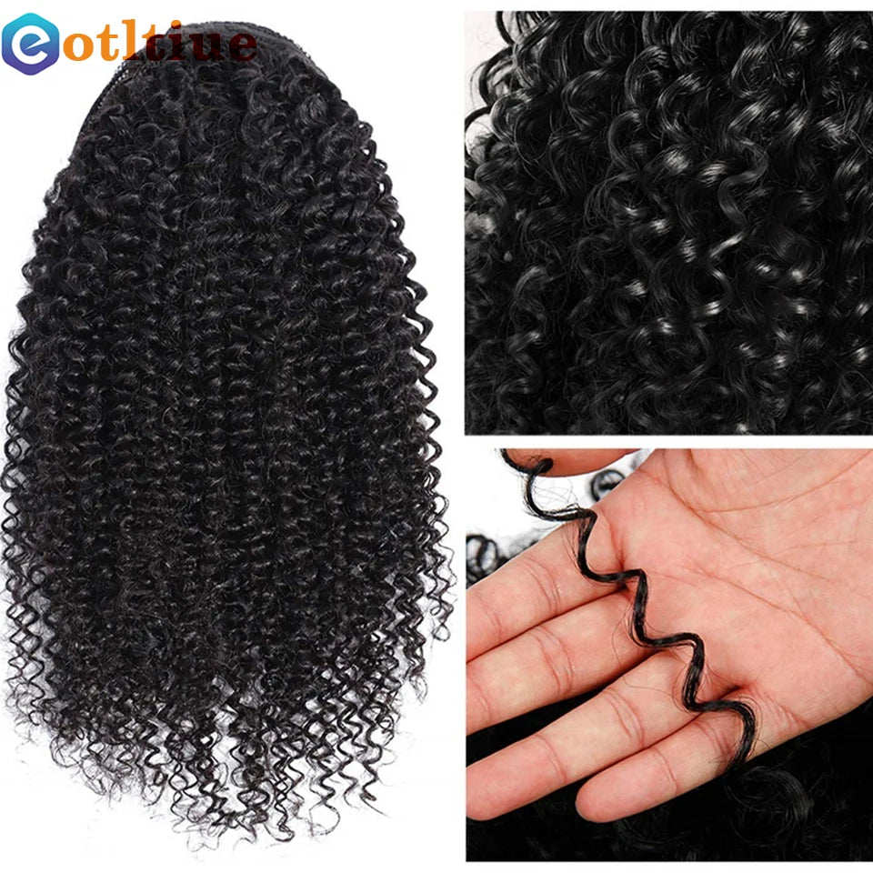 Kinky Curly Hair Extensions Drawstring Puff Ponytail Brazilian Real Human