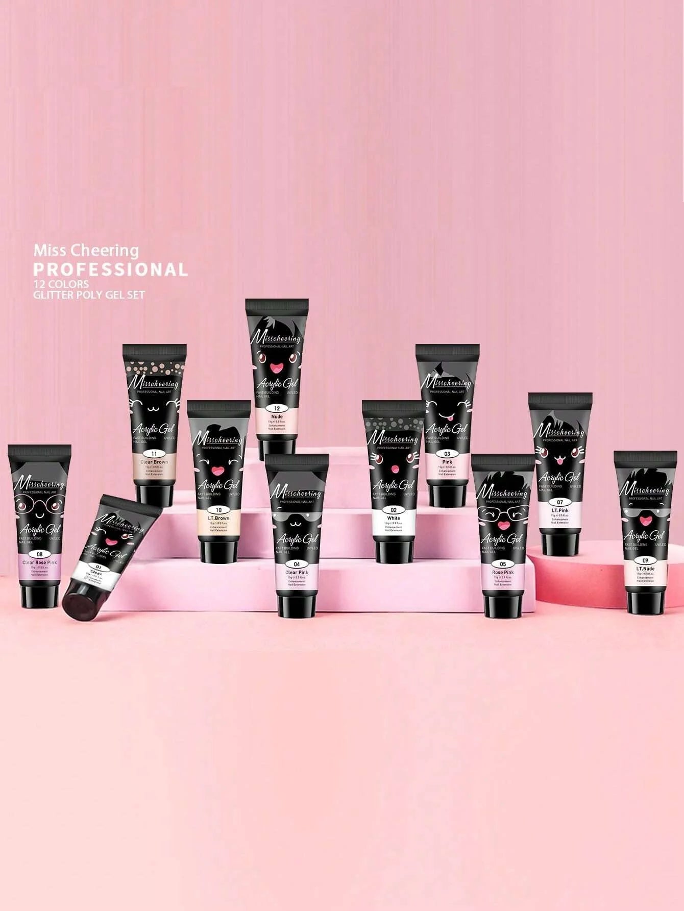 12 Pcs Natural Pink Nude Poly Nail Gel Starter Kit