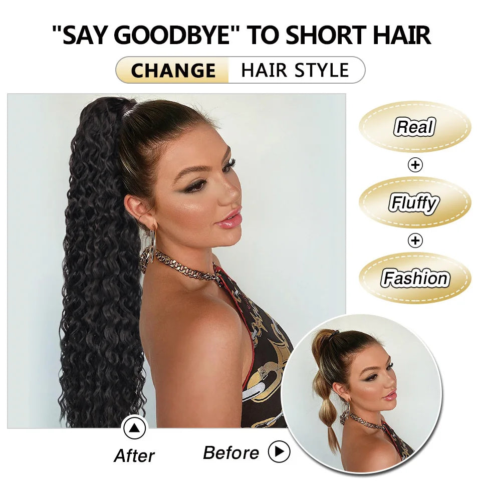 Kinky Curly Hair Extensions Drawstring Puff Ponytail Brazilian Real Human
