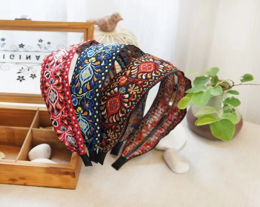 New Boho Flower Print Wide Headbands Vintage Hair Accessories