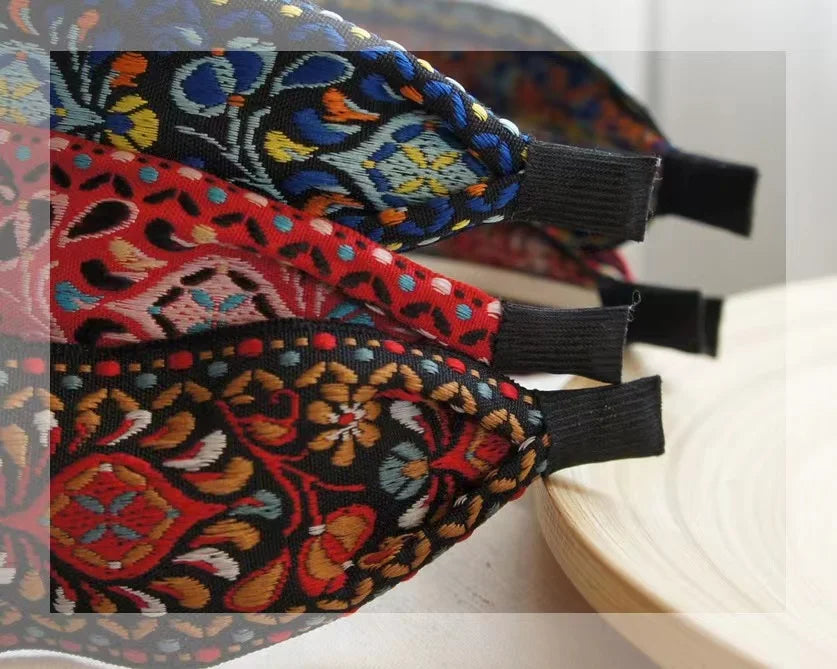 New Boho Flower Print Wide Headbands Vintage Hair Accessories