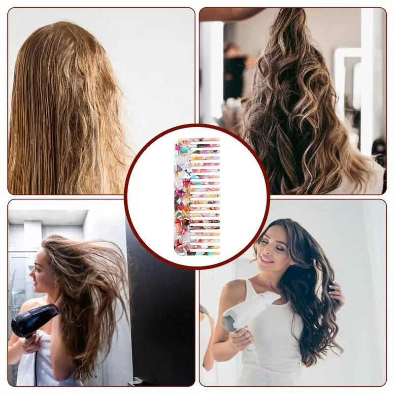 Acetate Hair Comb Antistatic Marbled Wide Tooth Detangling Comb Wide Tooth