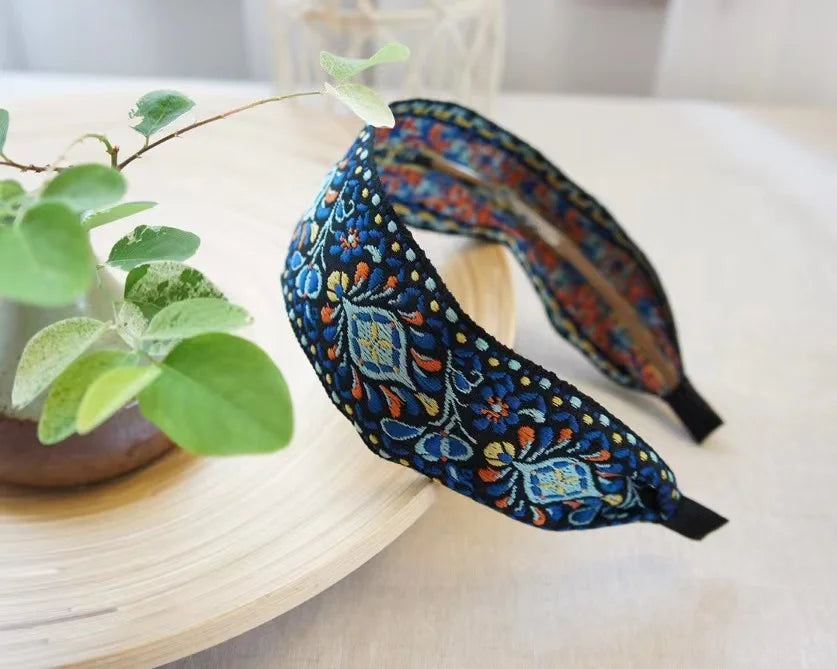 New Boho Flower Print Wide Headbands Vintage Hair Accessories