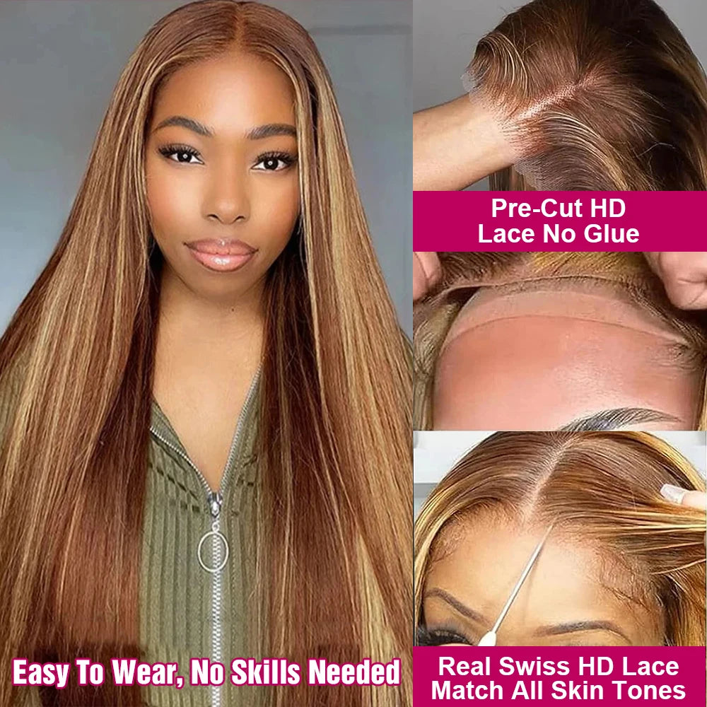 Highlight Glue less Wig Human Hair Ready To Wear And Go For Women 13x6