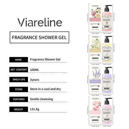 Viareline 100ml Floral Fragrance Shower Gel Series Moisturizing Care Skin Repair Dry Rough Skin Lasting Scent Exfoliate Bath Gel