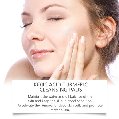 60pcs Kojic Acid Turmeric Exfoliating Cleansing Pads Glow Facial Wash Remove Dead Skin Acne Melanin Hydrate Face Pads