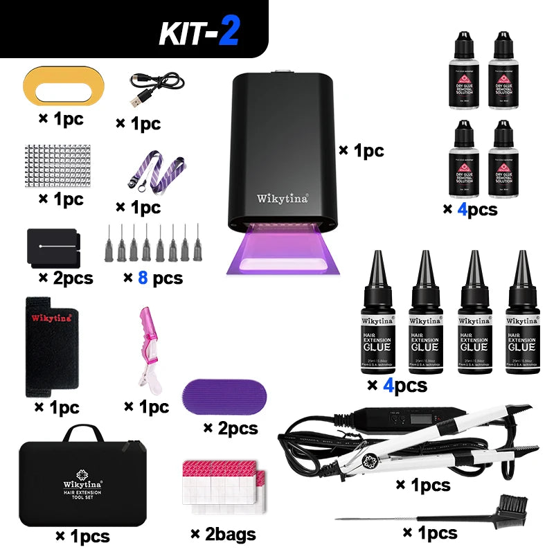 2025 UV V Light Hair Extension Set Wikytina Tools Kit, UV Extension Glue Long-Lasting Remover Machine - Salon Styling Tools