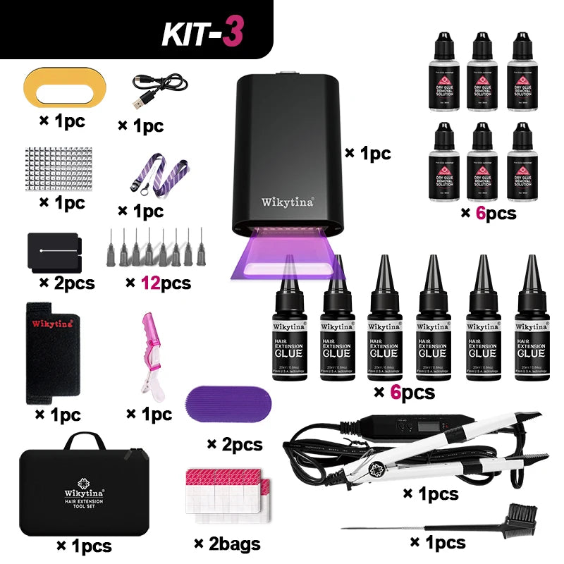 2025 UV V Light Hair Extension Set Wikytina Tools Kit, UV Extension Glue Long-Lasting Remover Machine - Salon Styling Tools