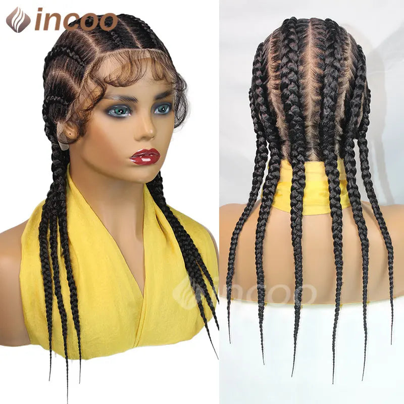 36 Inches Cornrows Braided Wigs Synthetic Full Lace Wig