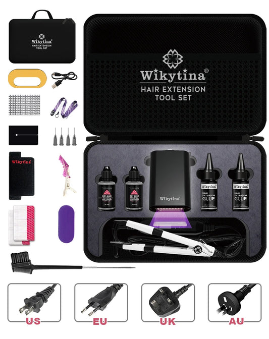 2025 UV V Light Hair Extension Set Wikytina Tools Kit, UV Extension Glue Long-Lasting Remover Machine - Salon Styling Tools