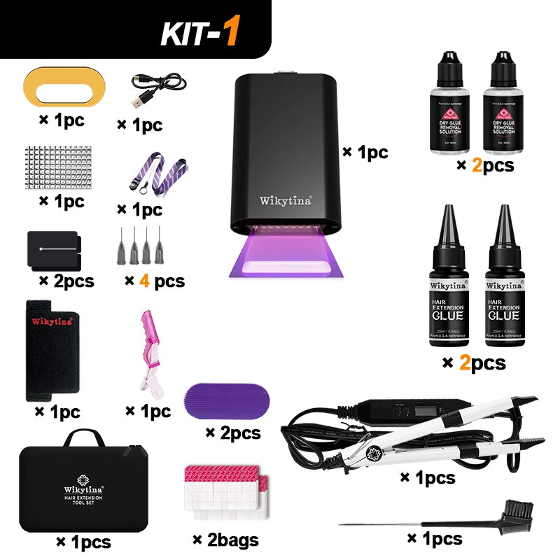 2025 UV V Light Hair Extension Set Wikytina Tools Kit, UV Extension Glue Long-Lasting Remover Machine - Salon Styling Tools