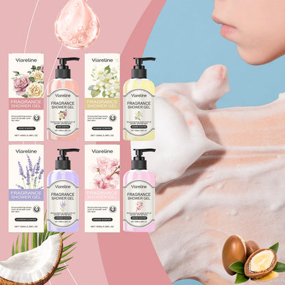 Viareline 100ml Floral Fragrance Shower Gel Series Moisturizing Care Skin Repair Dry Rough Skin Lasting Scent Exfoliate Bath Gel