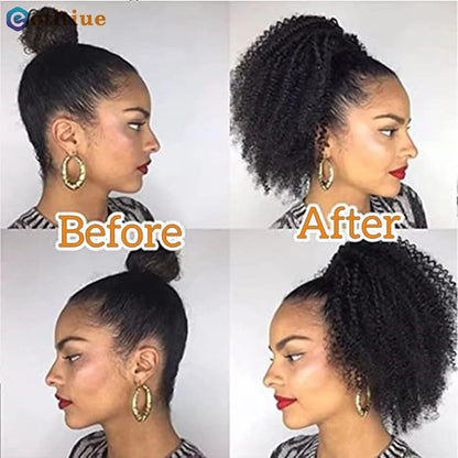 Kinky Curly Hair Extensions Drawstring Puff Ponytail Brazilian Real Human