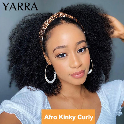 Brazilian Kinky Curly Headband Wigs Human Hair 8-30 Inch Remy Kinky Curly Human Hair Wigs For Women Easy to Wear 180% Yarra Hair