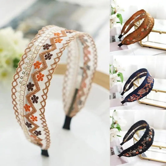 New Boho Flower Print Wide Headbands Vintage Hair Accessories