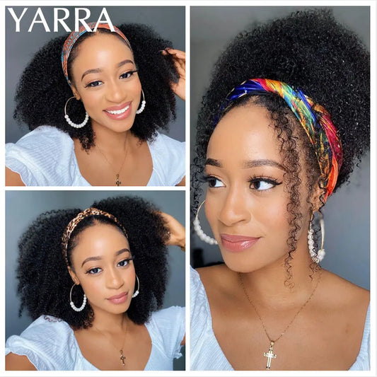 Brazilian Kinky Curly Headband Wigs Human Hair 8-30 Inch Remy Kinky Curly Human Hair Wigs For Women Easy to Wear 180% Yarra Hair