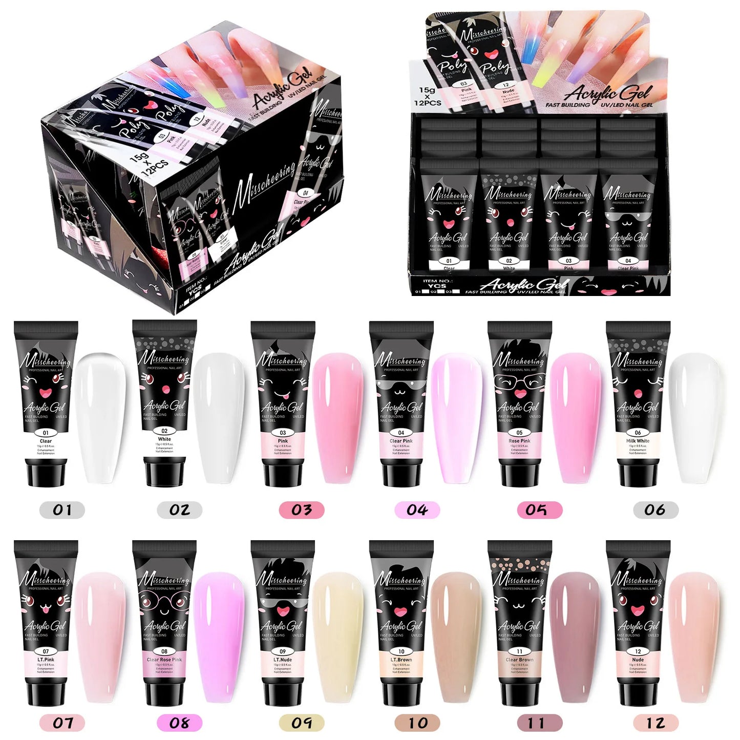 12 Pcs Natural Pink Nude Poly Nail Gel Starter Kit