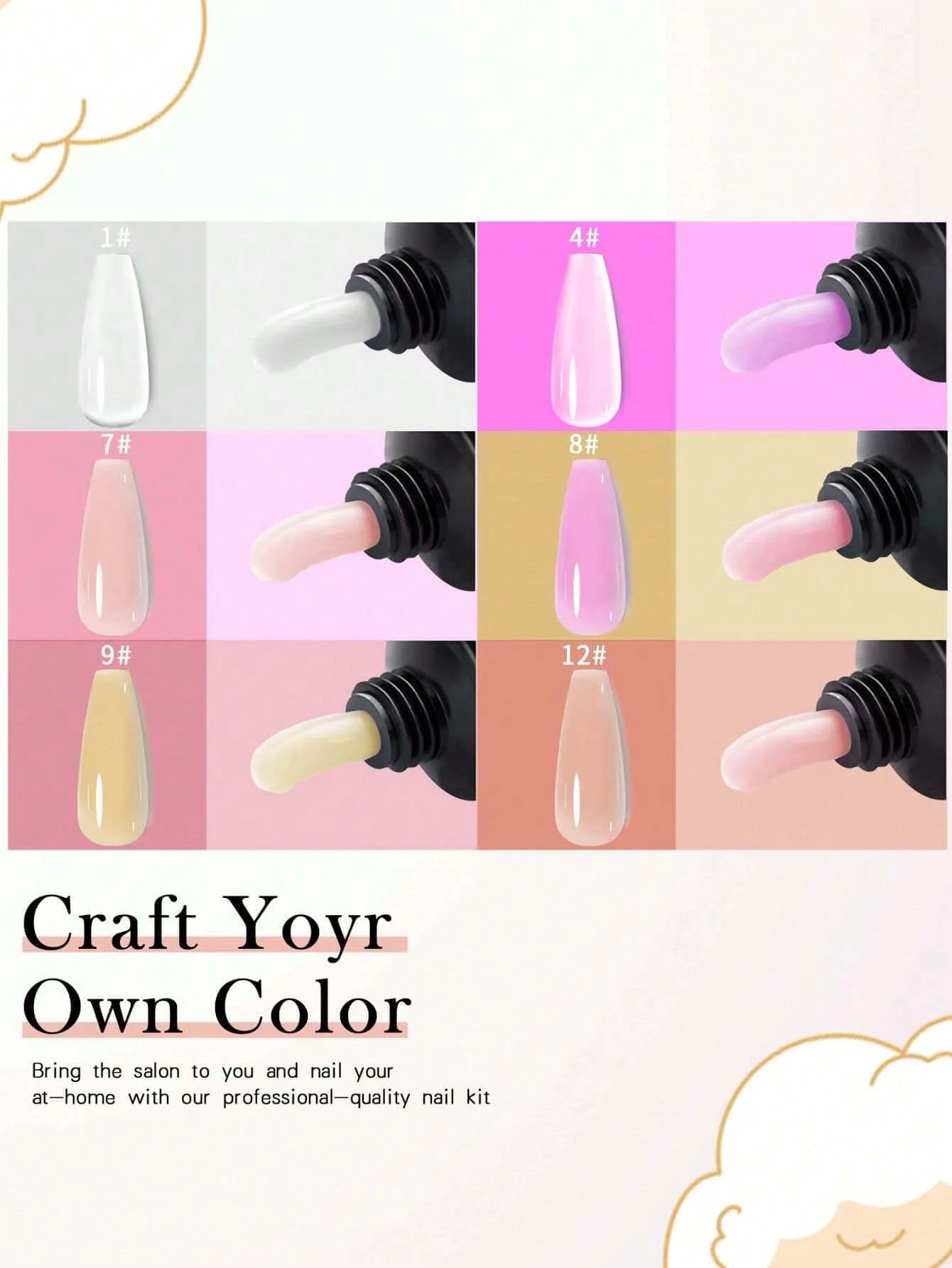 12 Pcs Natural Pink Nude Poly Nail Gel Starter Kit