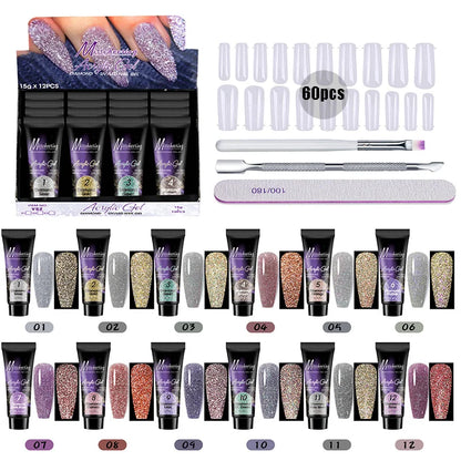 12 Pcs Natural Pink Nude Poly Nail Gel Starter Kit